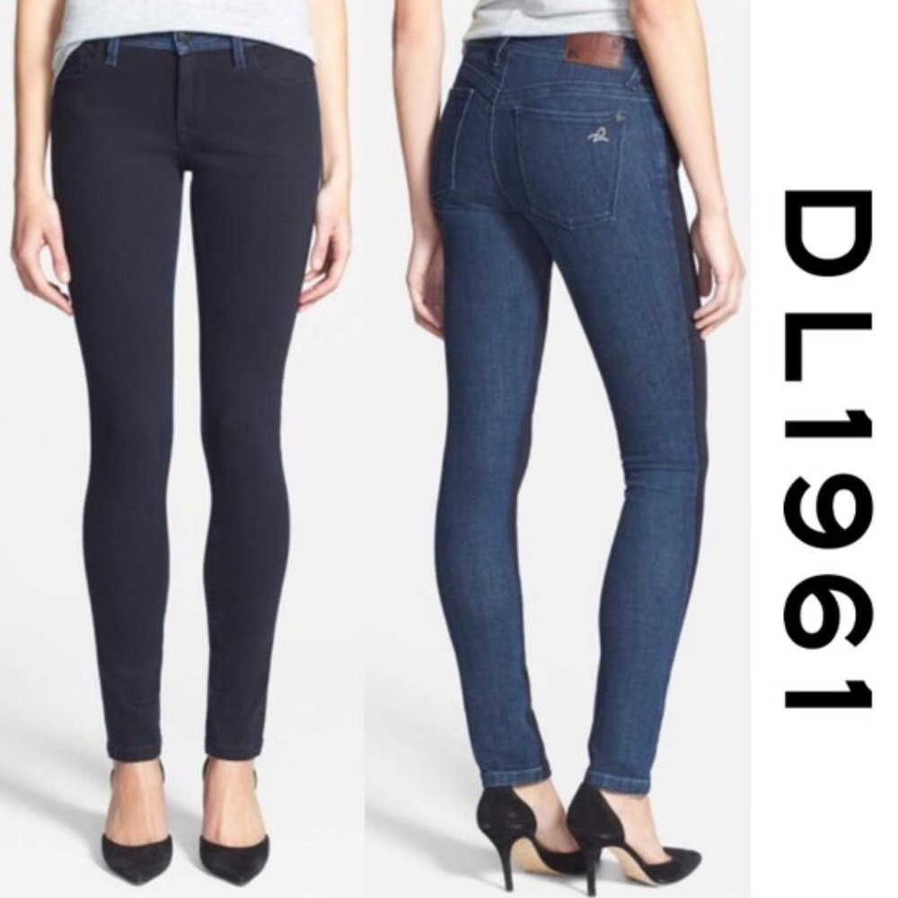 DL1961 Amanda Jeans Two Tone Skinny Oklahoma Denim Color Block Blue Size 27